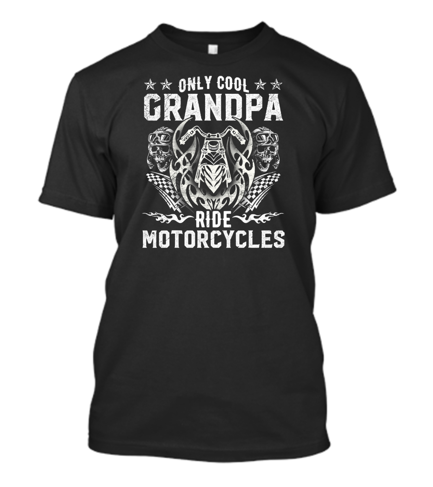 Only Cool Grandpa Ride Motorcycles Racing Skull T-Shirt