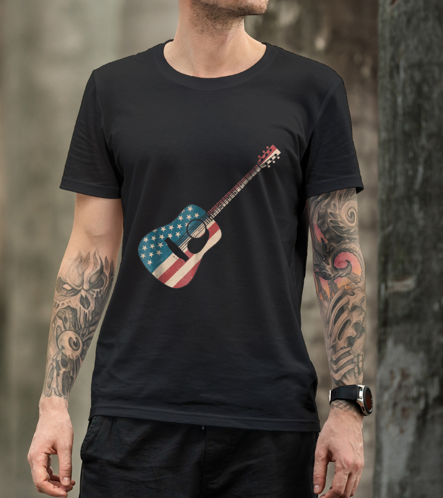 American Flag Acoustic Guitar T-Shirt