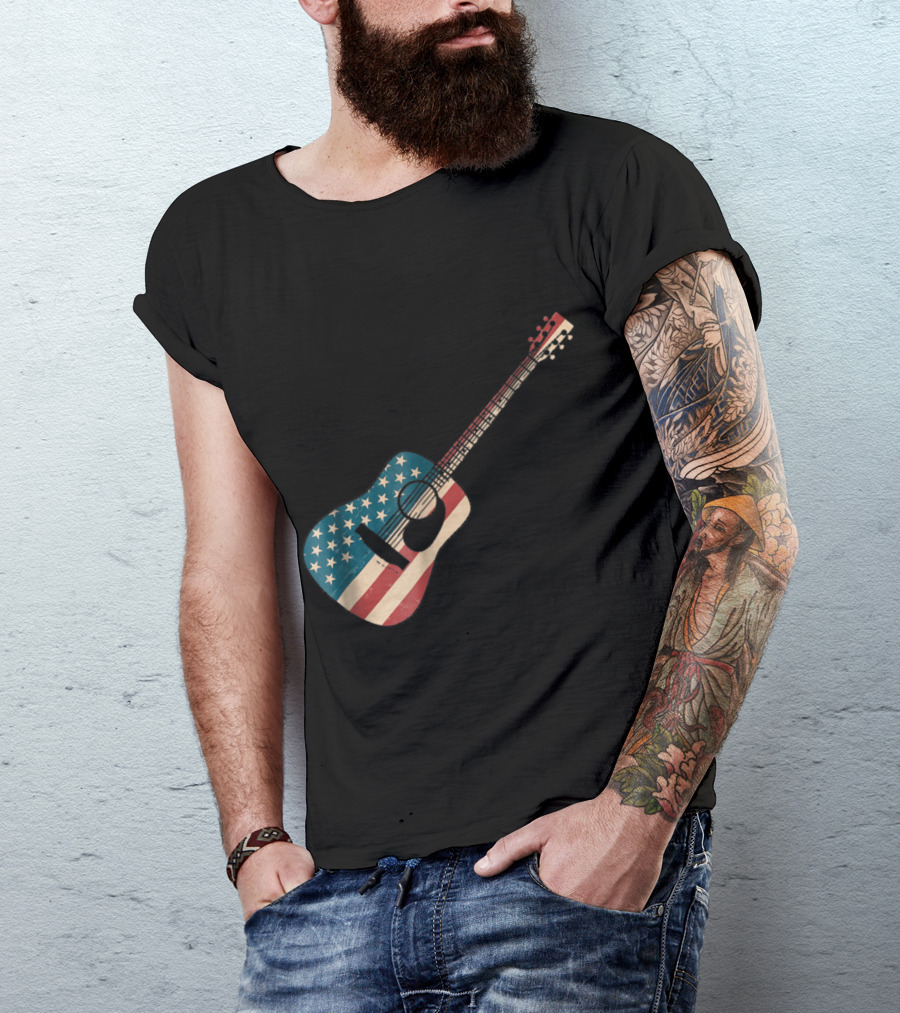 American Flag Acoustic Guitar T-Shirt