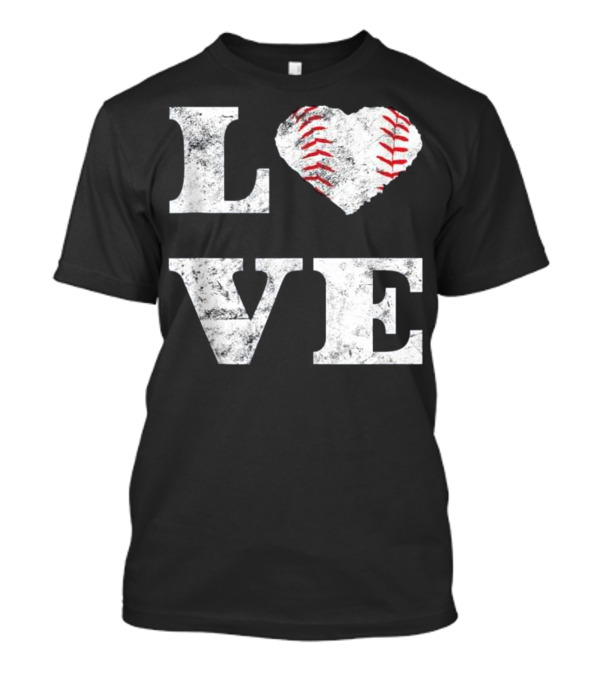 Love Baseball Heart Shape With Stitching T-Shirt