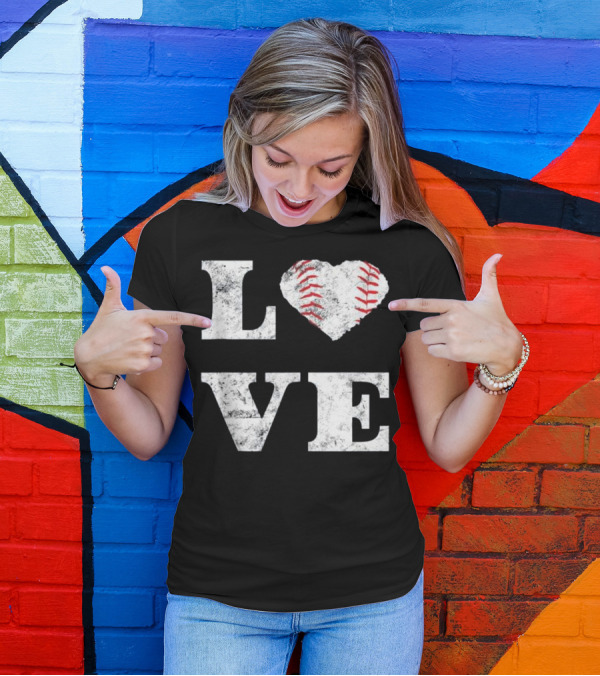 Love Baseball Heart Shape With Stitching T-Shirt