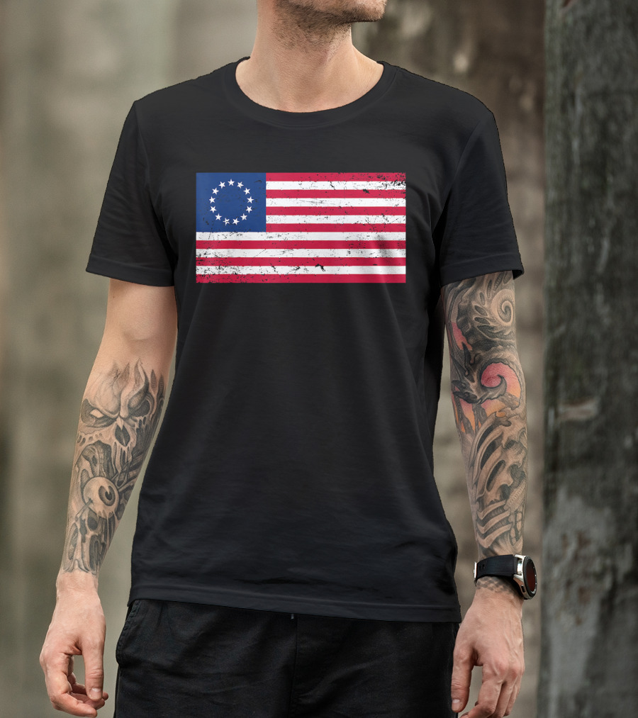 Distressed Vintage Betsy Ross American Flag With Circular Stars T-Shirt