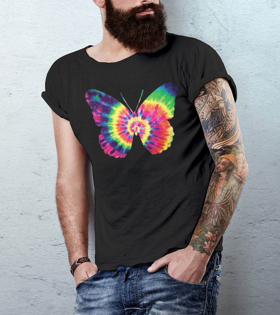 Rainbow Tie Dye Butterfly Neon Colorful Psychedelic Tye Die T-Shirt