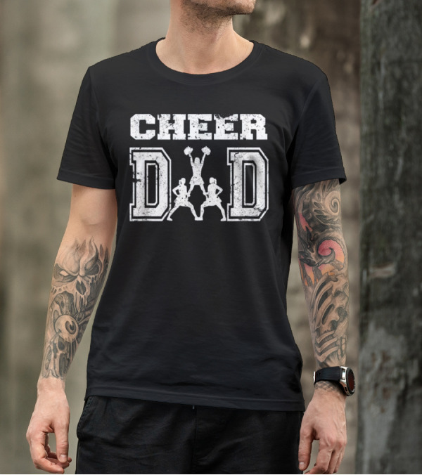 Cheer Dad Distressed Cheerleading Graphic Featuring Cheer Squad Pyramid T-Shirt