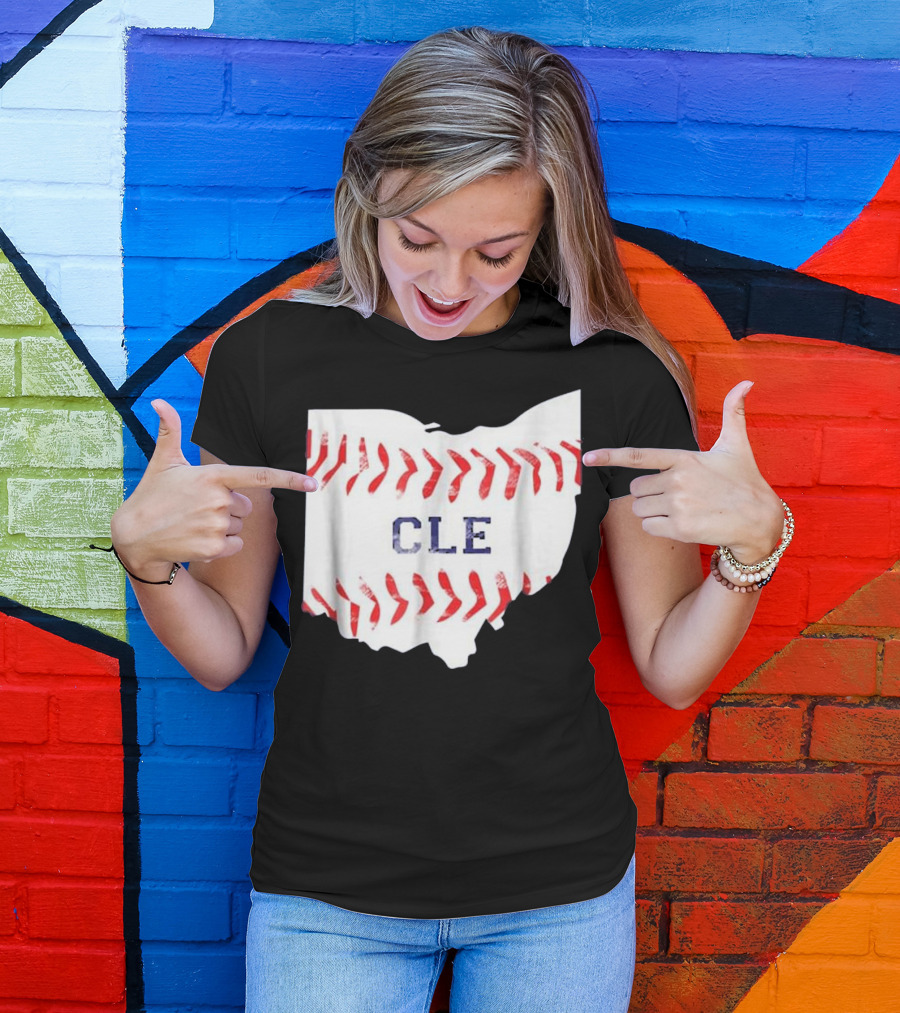 Cleveland Ohio Distressed CLE Baseball Stitch T-Shirt