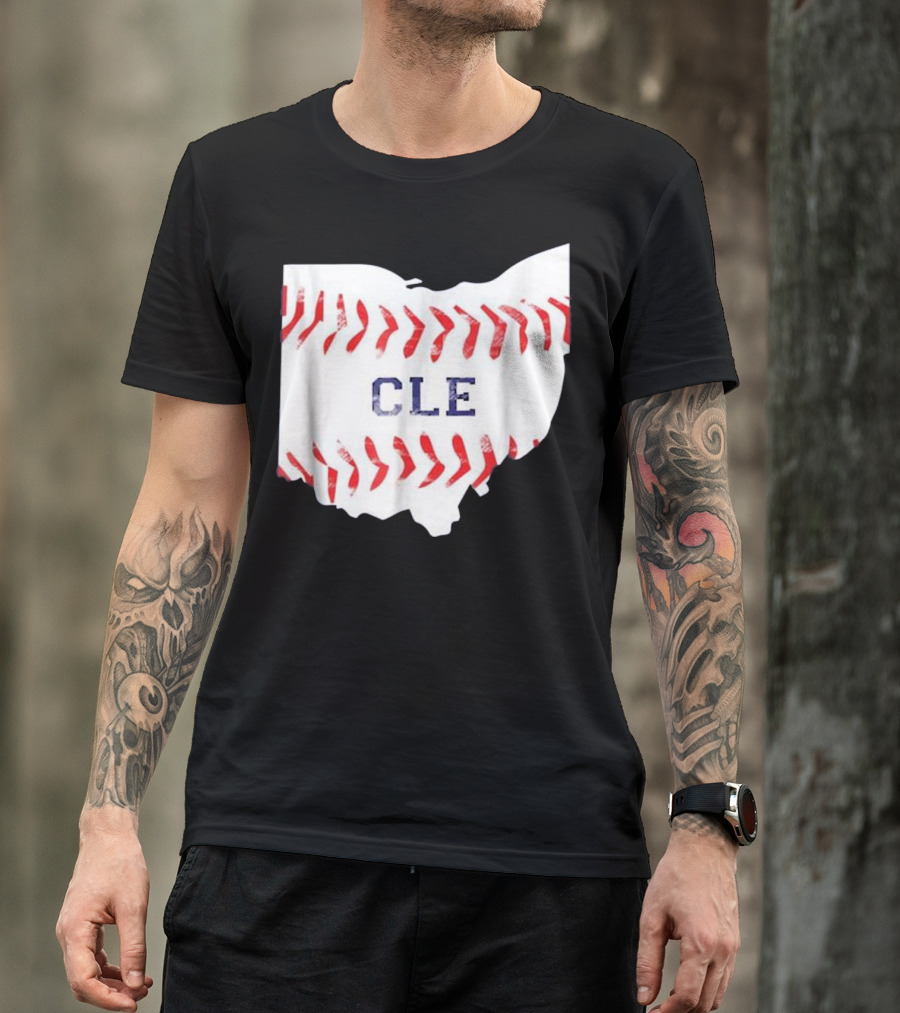 Cleveland Ohio Distressed CLE Baseball Stitch T-Shirt