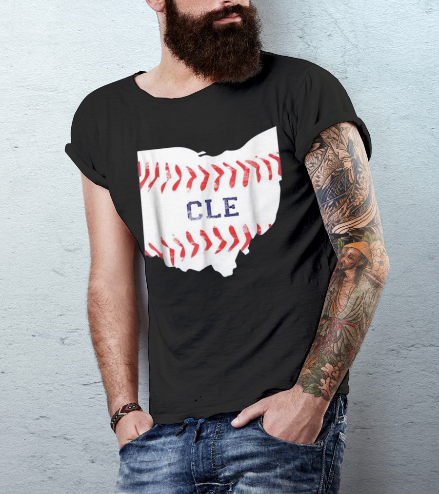 Cleveland Ohio Distressed CLE Baseball Stitch T-Shirt