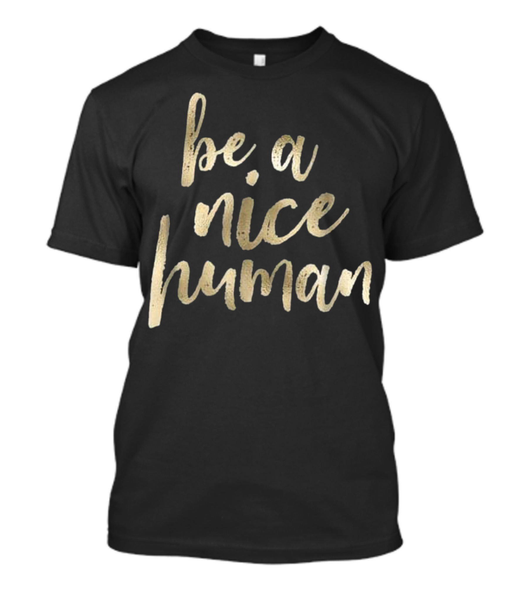 Be A Nice Human Brush Script Gold Text T-Shirt