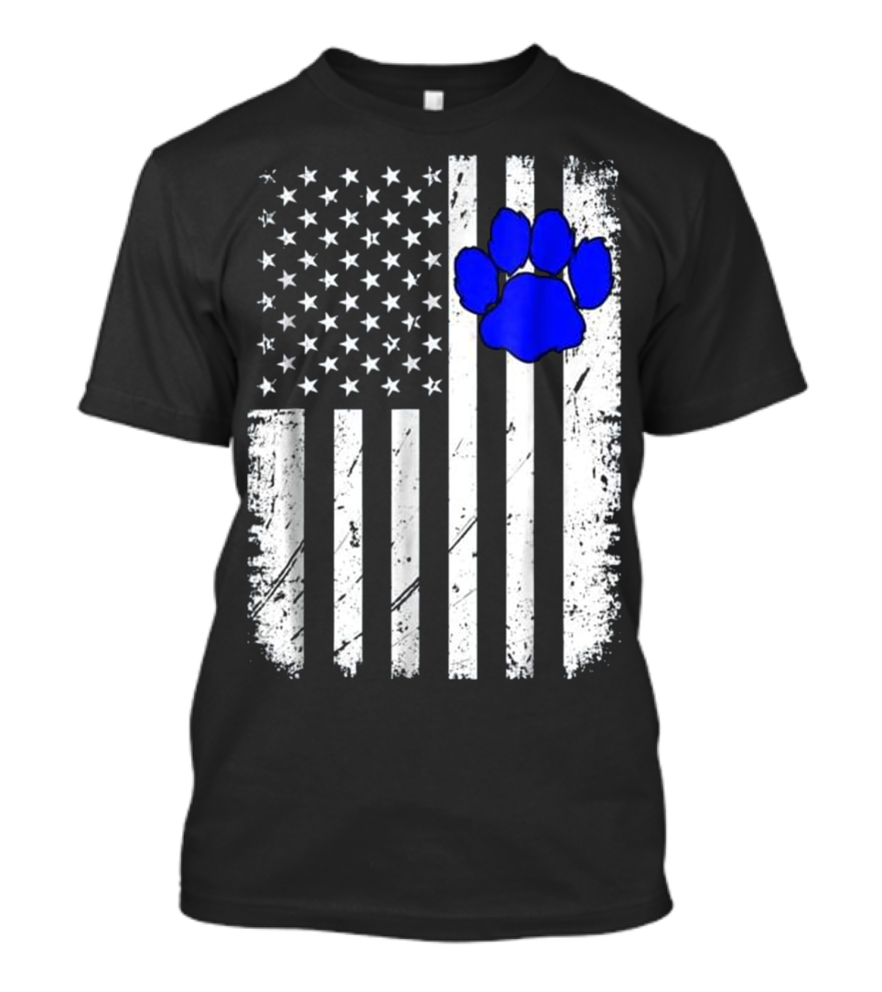 Patriotic Thin Blue Line K9 Paw Print American Flag T-Shirt