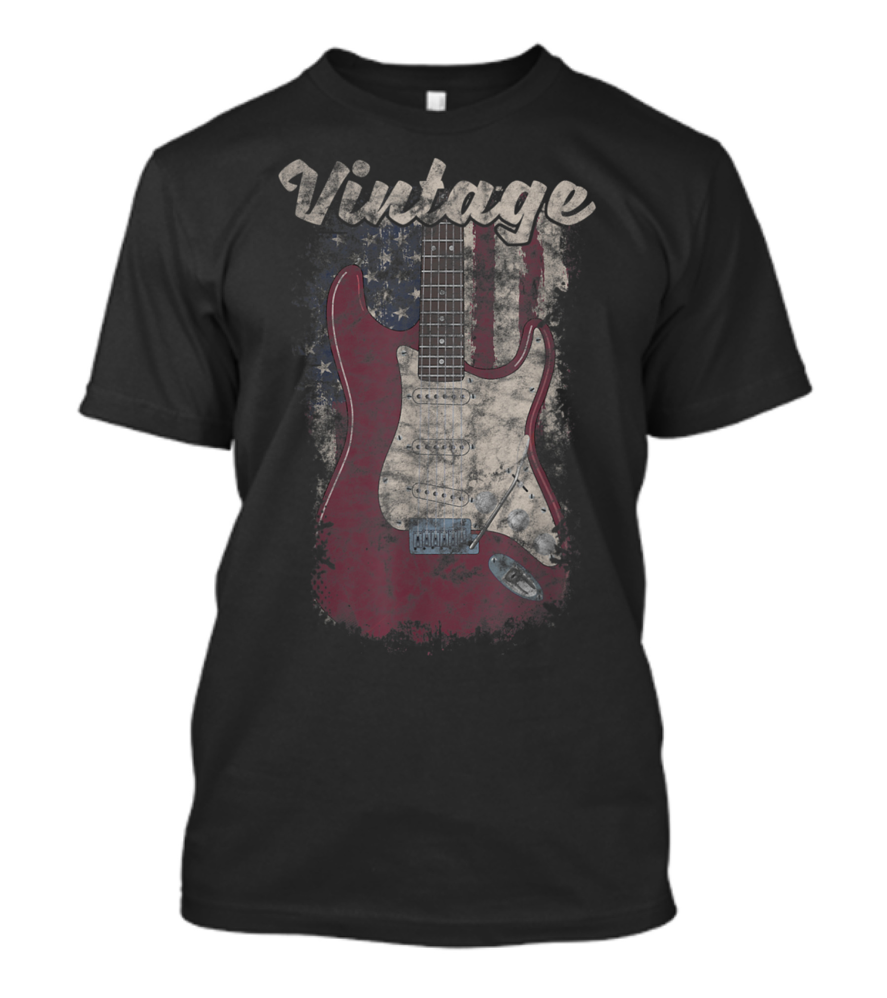 Vintage Electric Guitar With American Flag T-Shirt