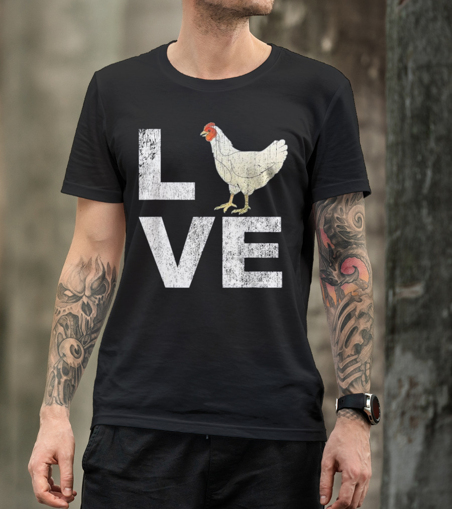 LOVE Chickens Lover Distressed Graph Style With Chicken T-Shirt