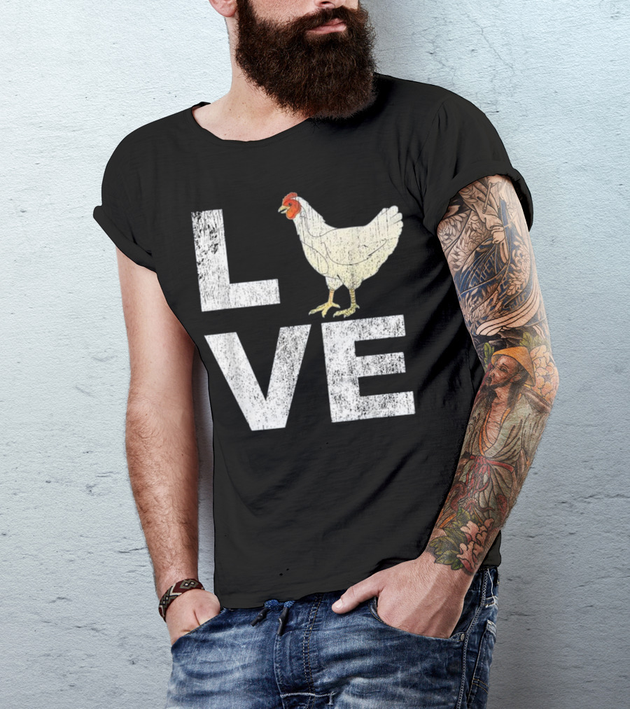 LOVE Chickens Lover Distressed Graph Style With Chicken T-Shirt