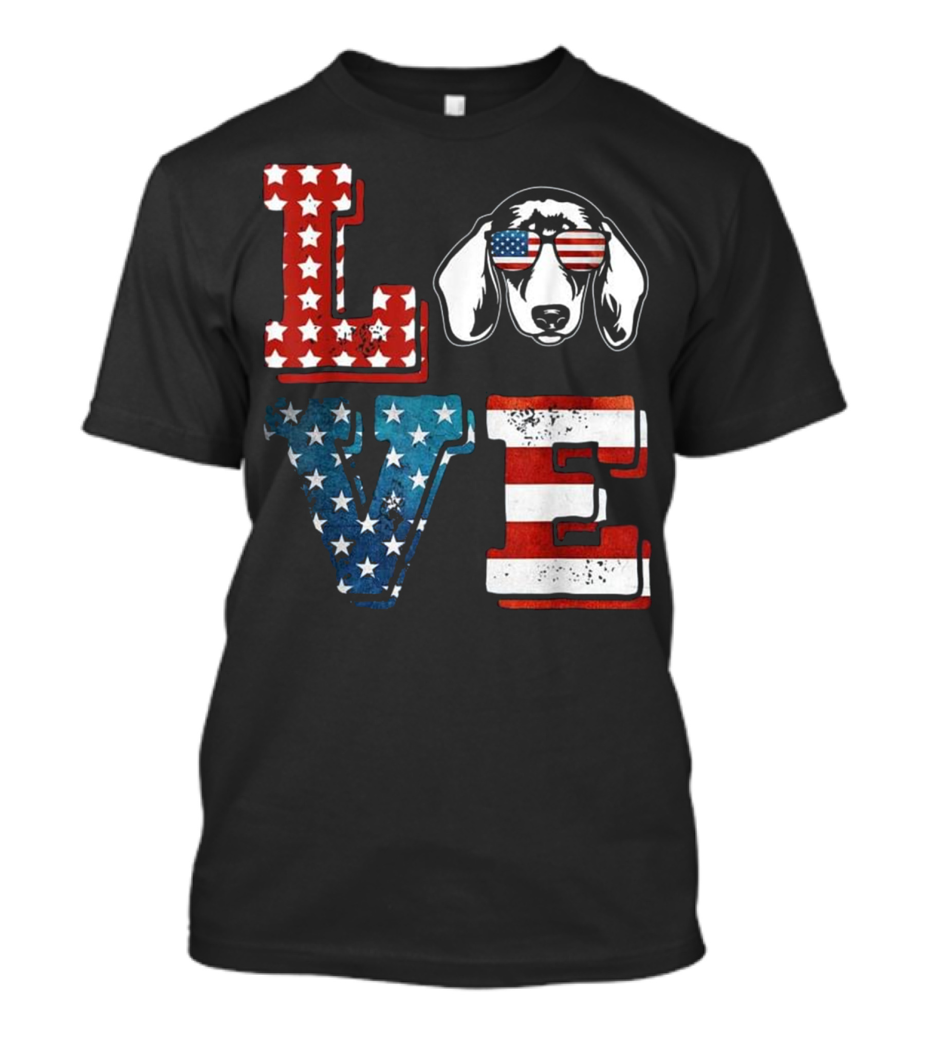 Love Dachshund In American Flag Colors With Patriotic Sunglasses T-Shirt