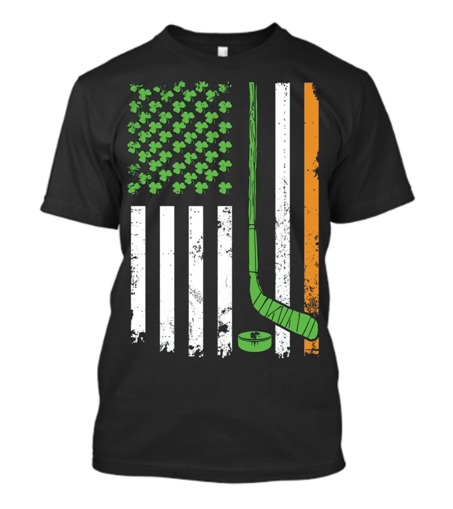 Irish American Flag Hockey Stick Shamrock T-Shirt