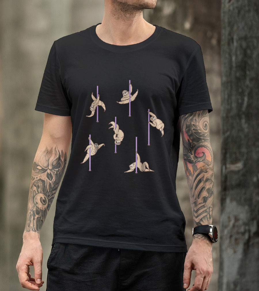 Pole Dance Sloth Choreography By Huebucket With Cute Sloths On Poles T-Shirt