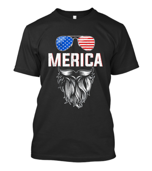 Merica Patriotic Beard Sunglasses American Flag Fourth Of July T-Shirt