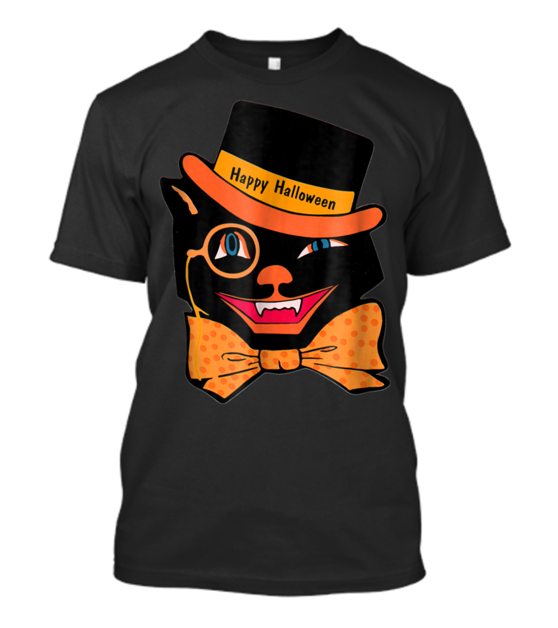 Happy Halloween Black Cat With Monocle And Bow Tie T-Shirt