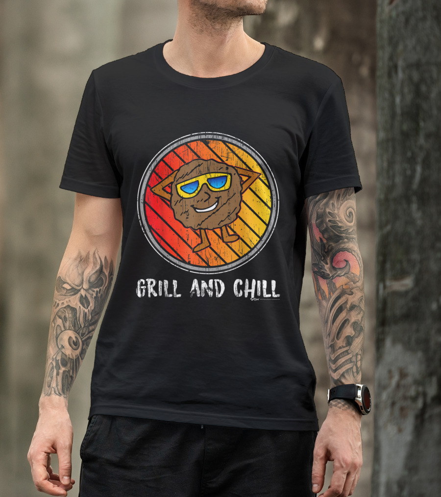 Grill And Chill Vintage Hamburger With Retro Sunglasses T-Shirt