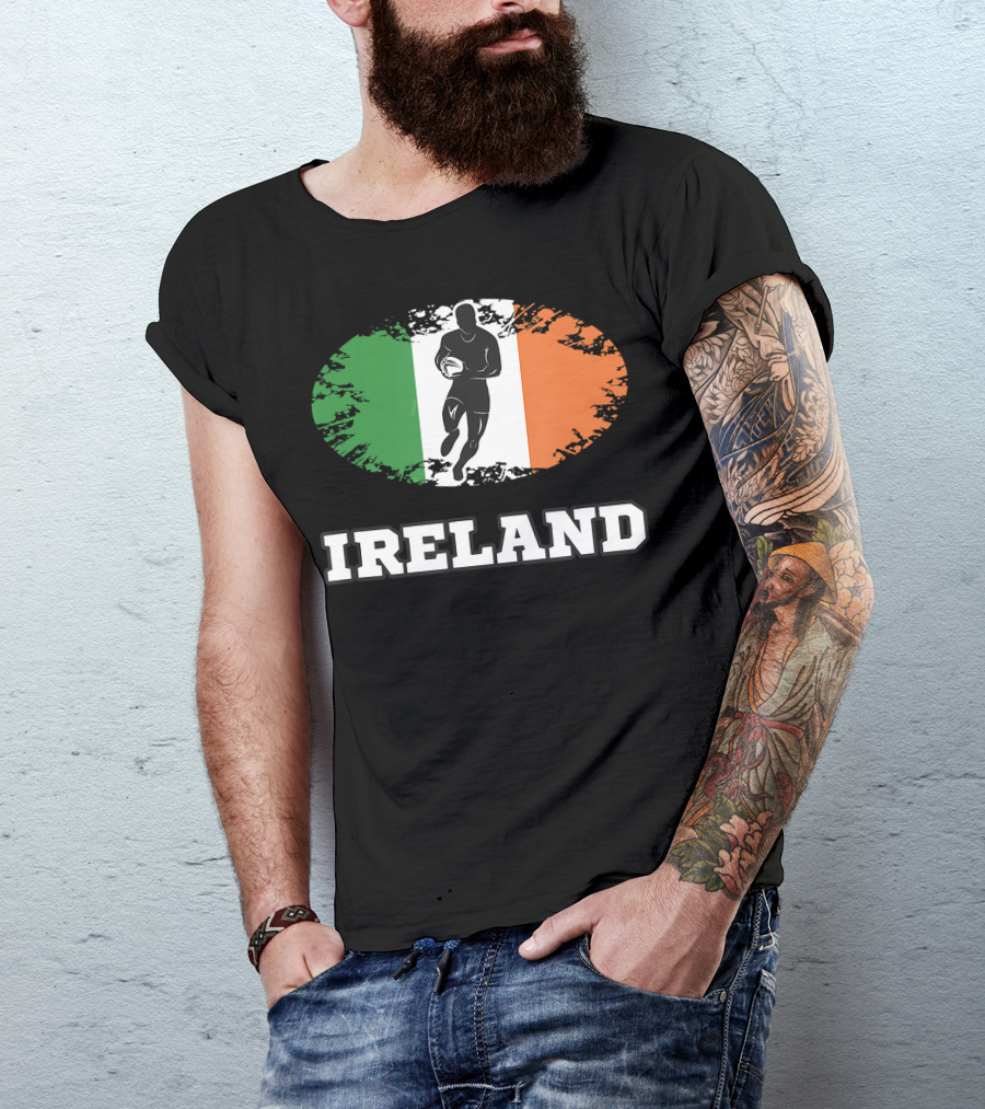 Ireland Rugby Silhouette With Irish Flag Background T-Shirt