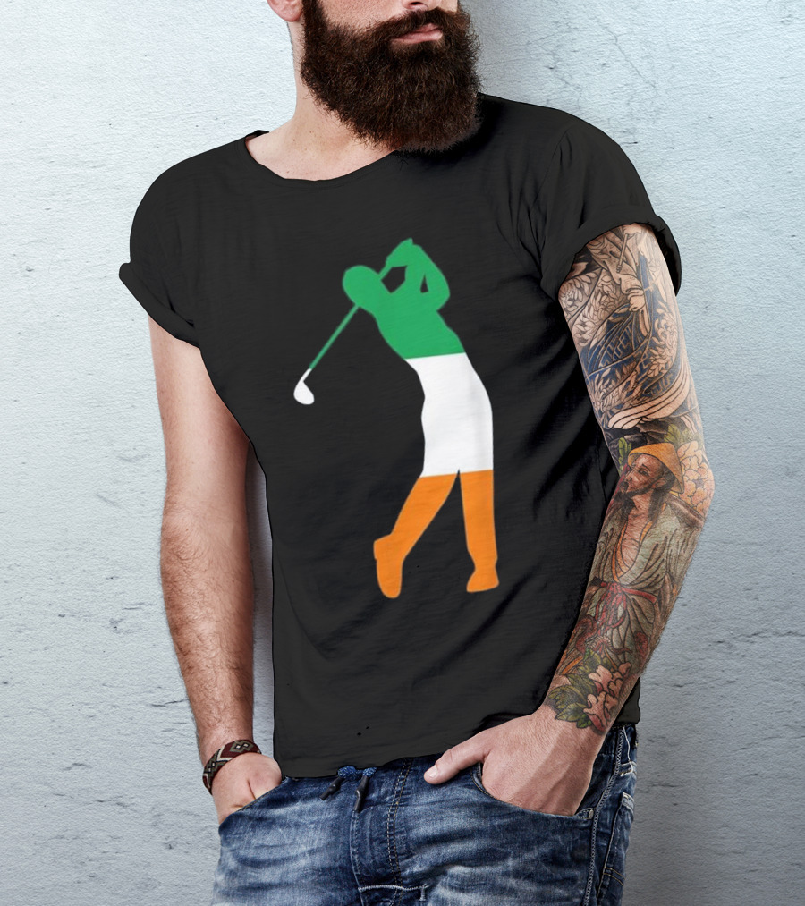 Irish Golf Swing Silhouette With Ireland Flag Colors T-Shirt