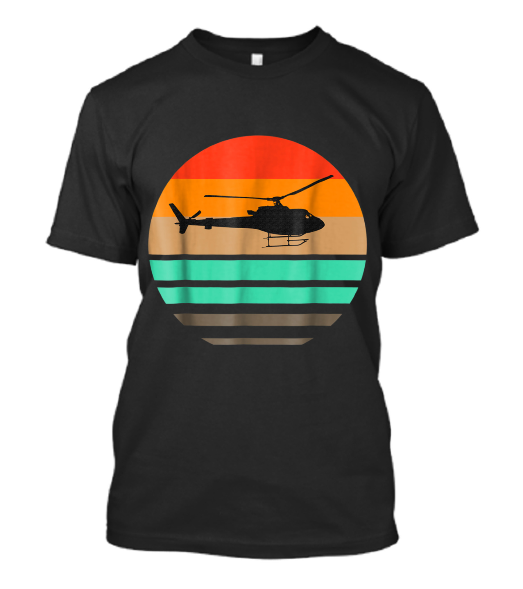 Vintage Helicopter Silhouette Retro Stripes Pilot T-Shirt