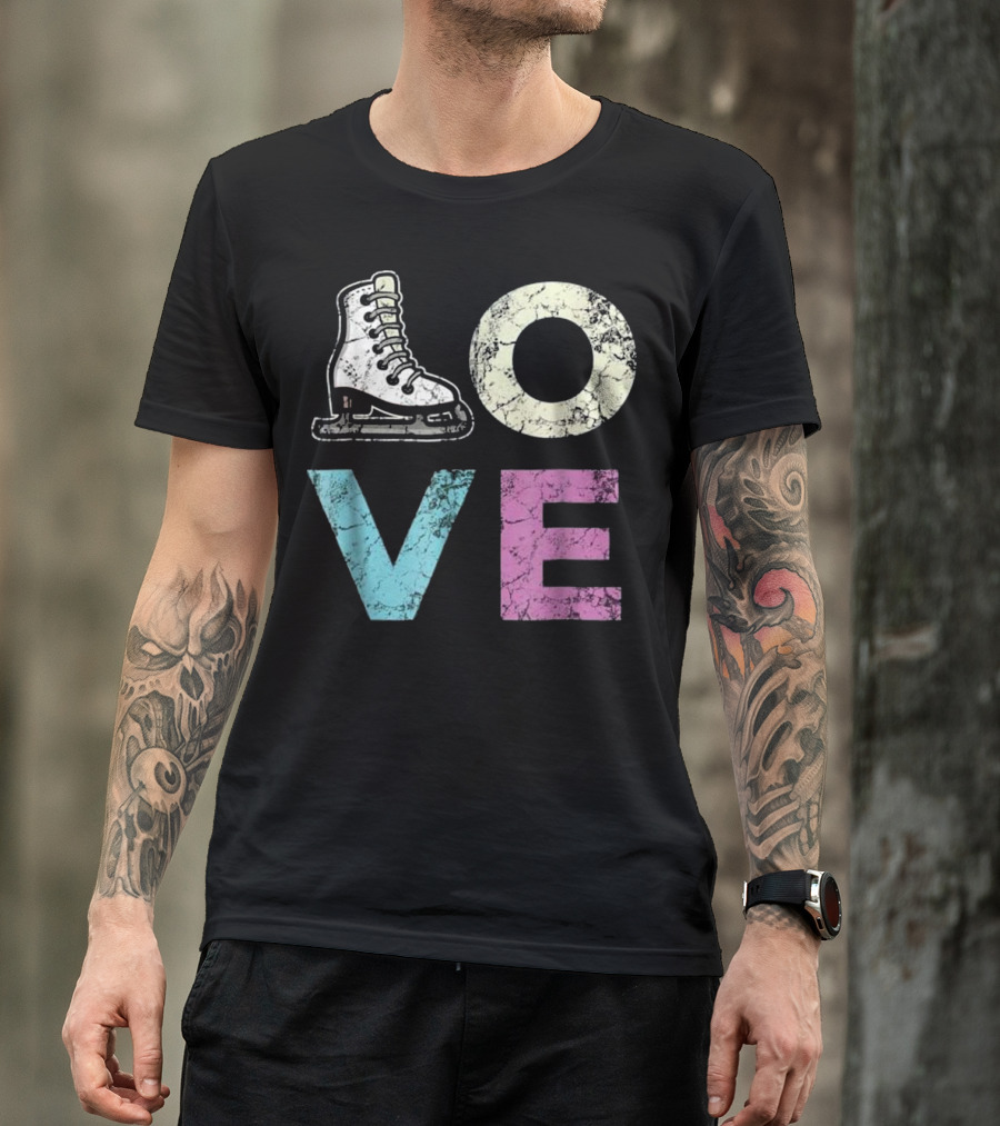 Love Figure Skating Ice Skate Boot OVE Text T-Shirt
