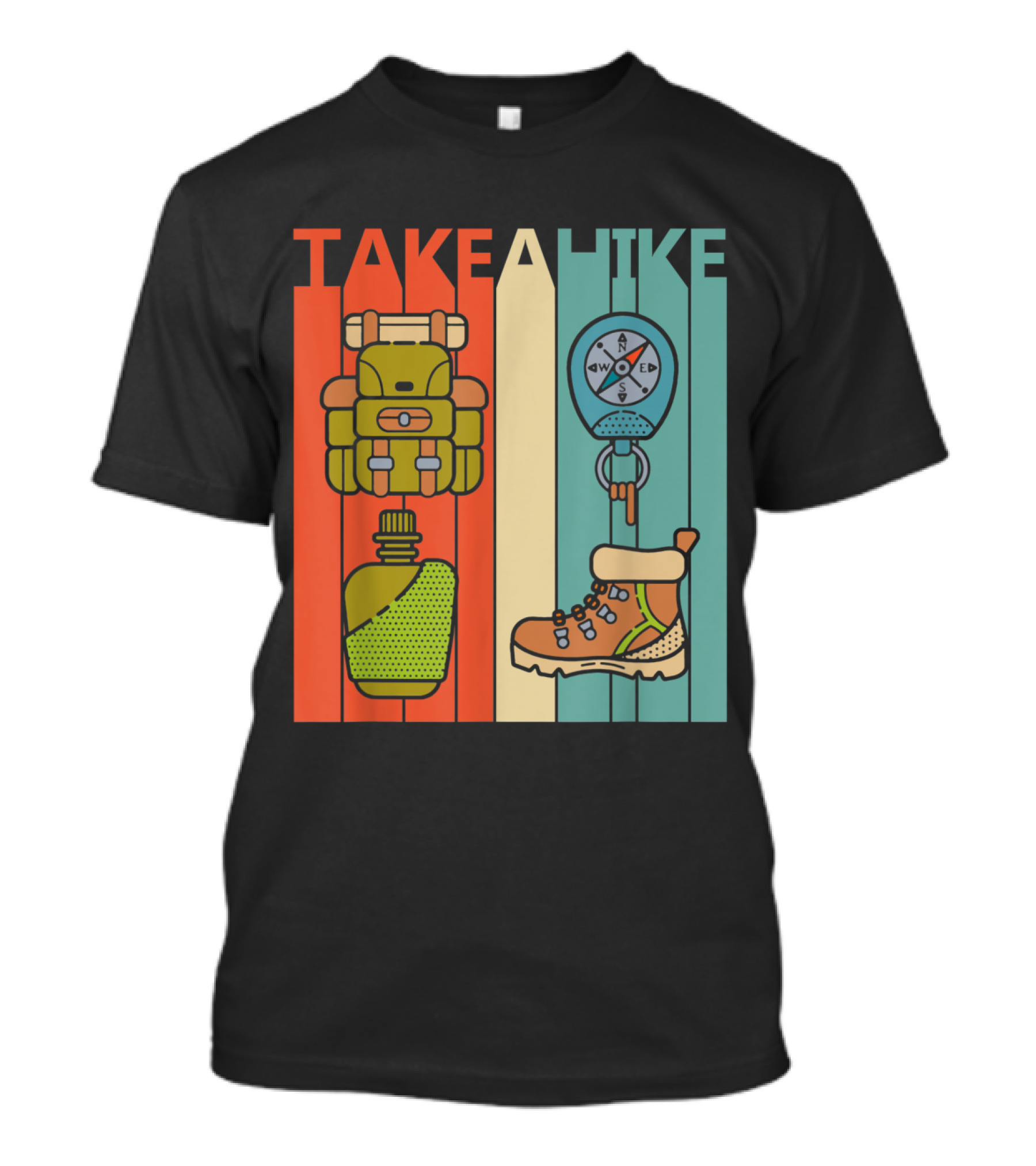 Take A Hike Vintage Hiking Backpack Compass Boot Retro T-Shirt