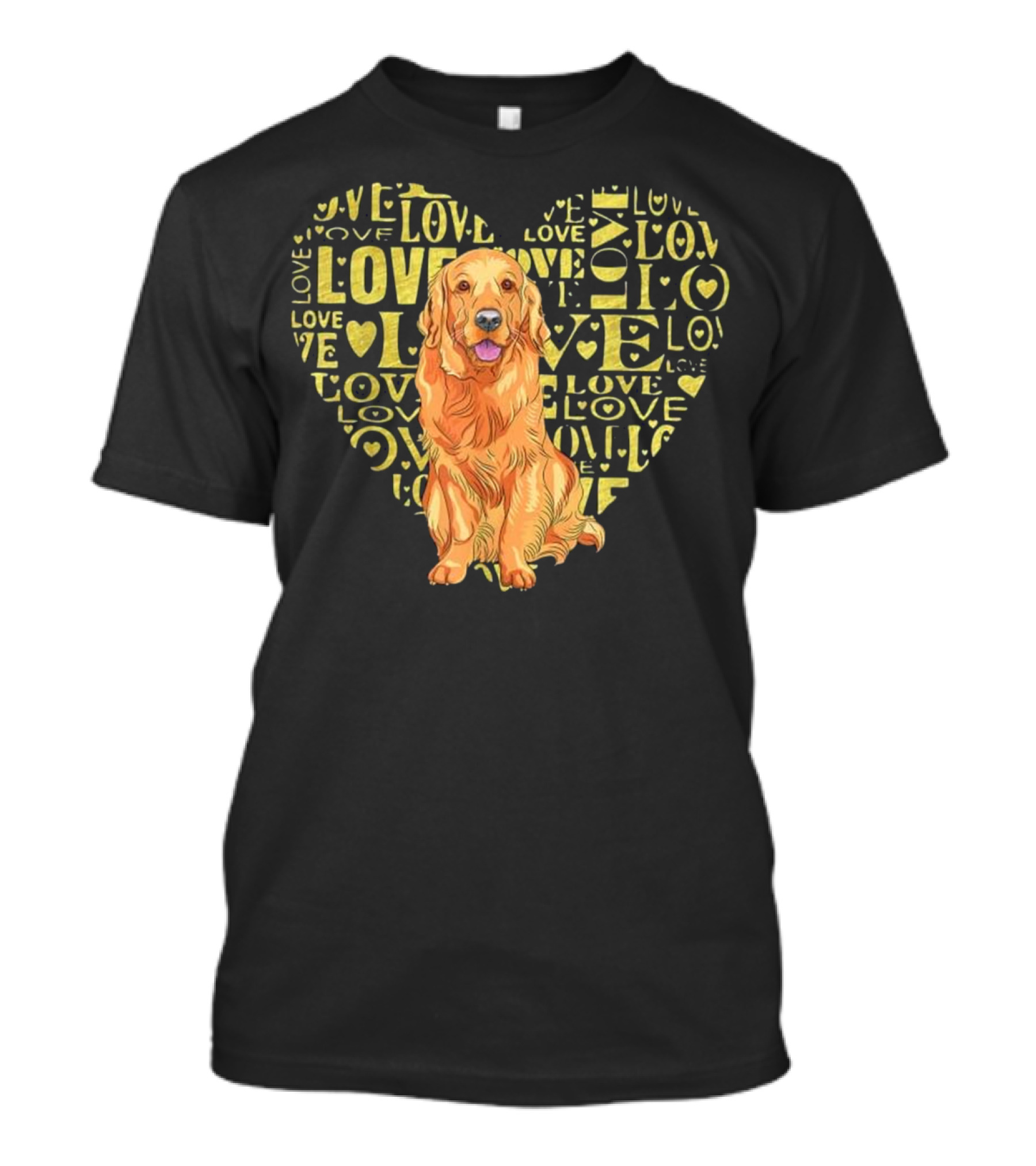 Golden Retriever Love Heart Design With Love Text Background T-Shirt