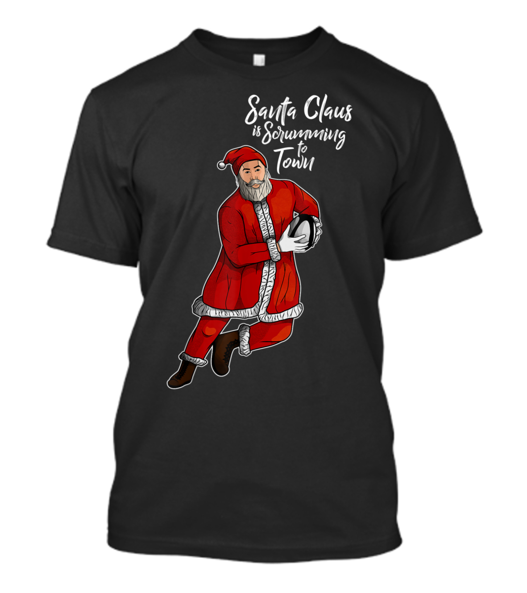 Santa Claus Is Scrumming To Town Rugby Christmas Santa Claus T-Shirt