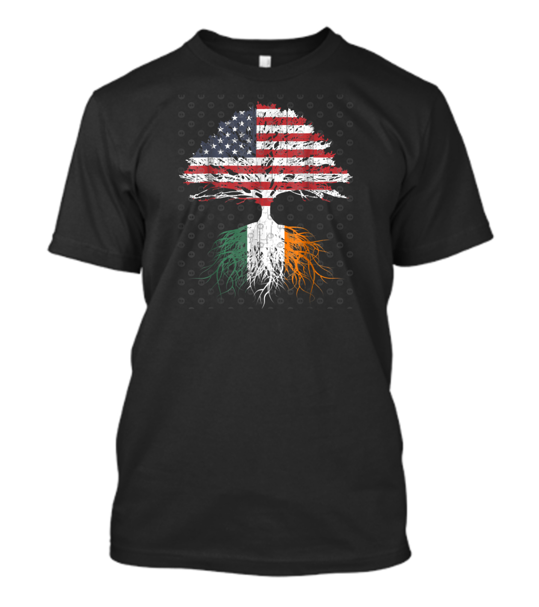 Irish Roots American Grown Tree With USA Flag And Irish Tricolor Elements T-Shirt