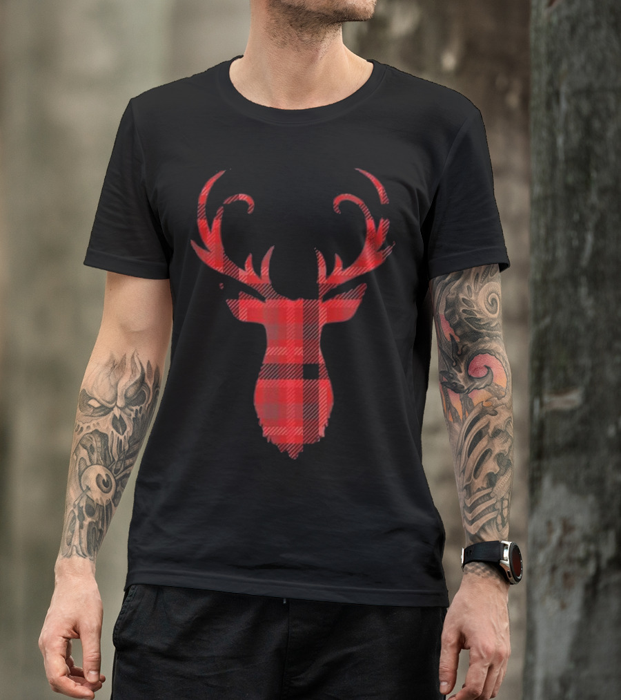Classic Red And Black Plaid Deer T-Shirt
