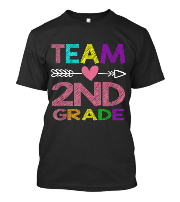 Team 2nd Grade Teacher Heart Arrow Colorful Chalk T-Shirt
