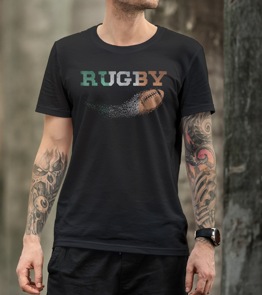Irish Rugby Flag Colors With Textured Rugby Ball T-Shirt
