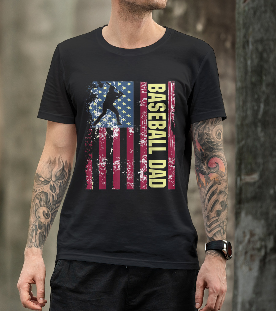 Vintage American Flag Baseball Dad Patriotic T-Shirt