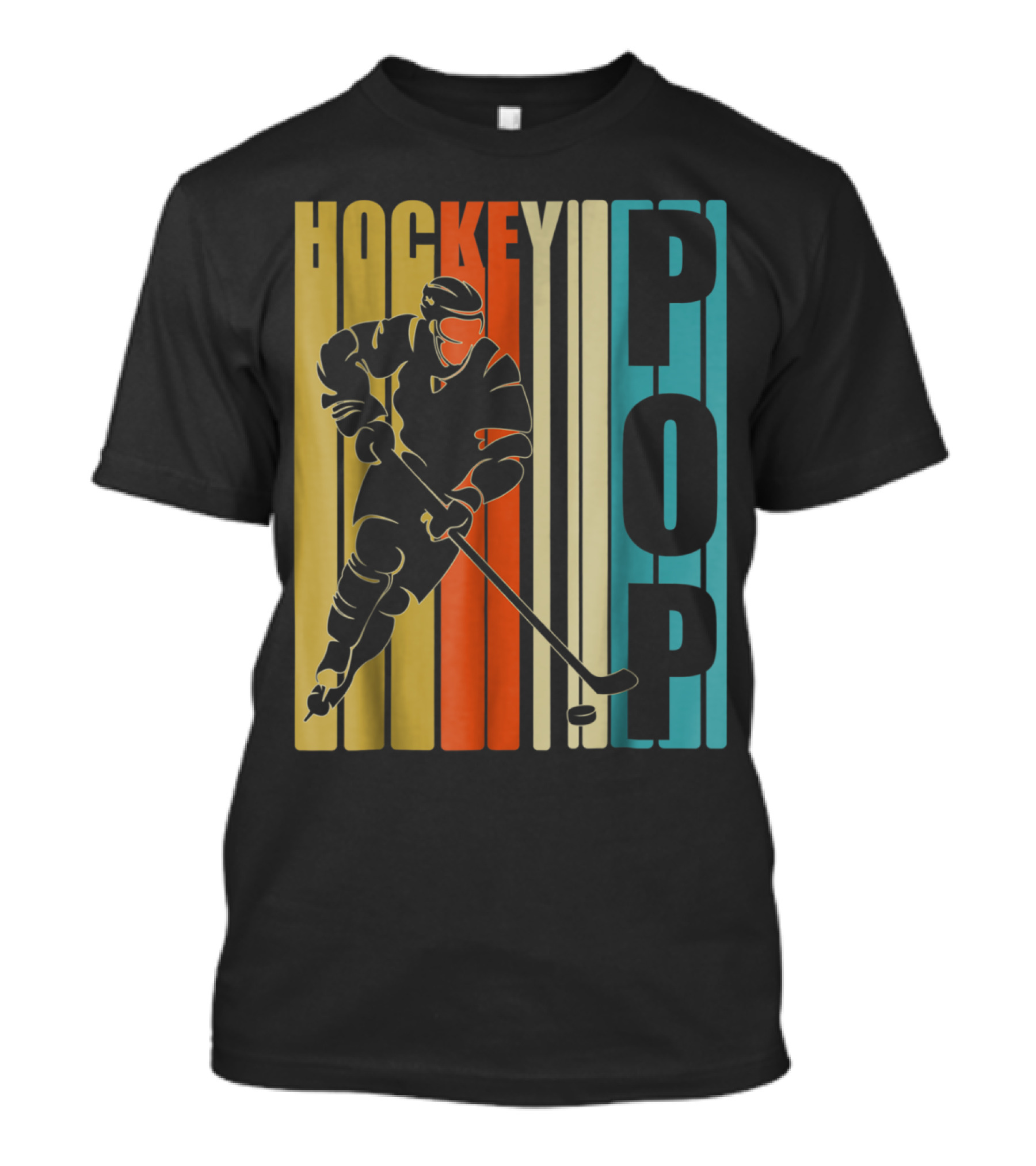 Retro Vintage Hockey Player Bold Stripes American Flag T-Shirt
