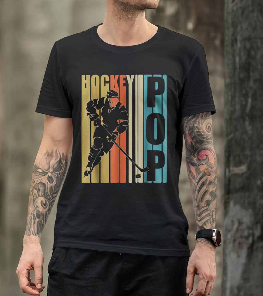 Retro Vintage Hockey Player Bold Stripes American Flag T-Shirt