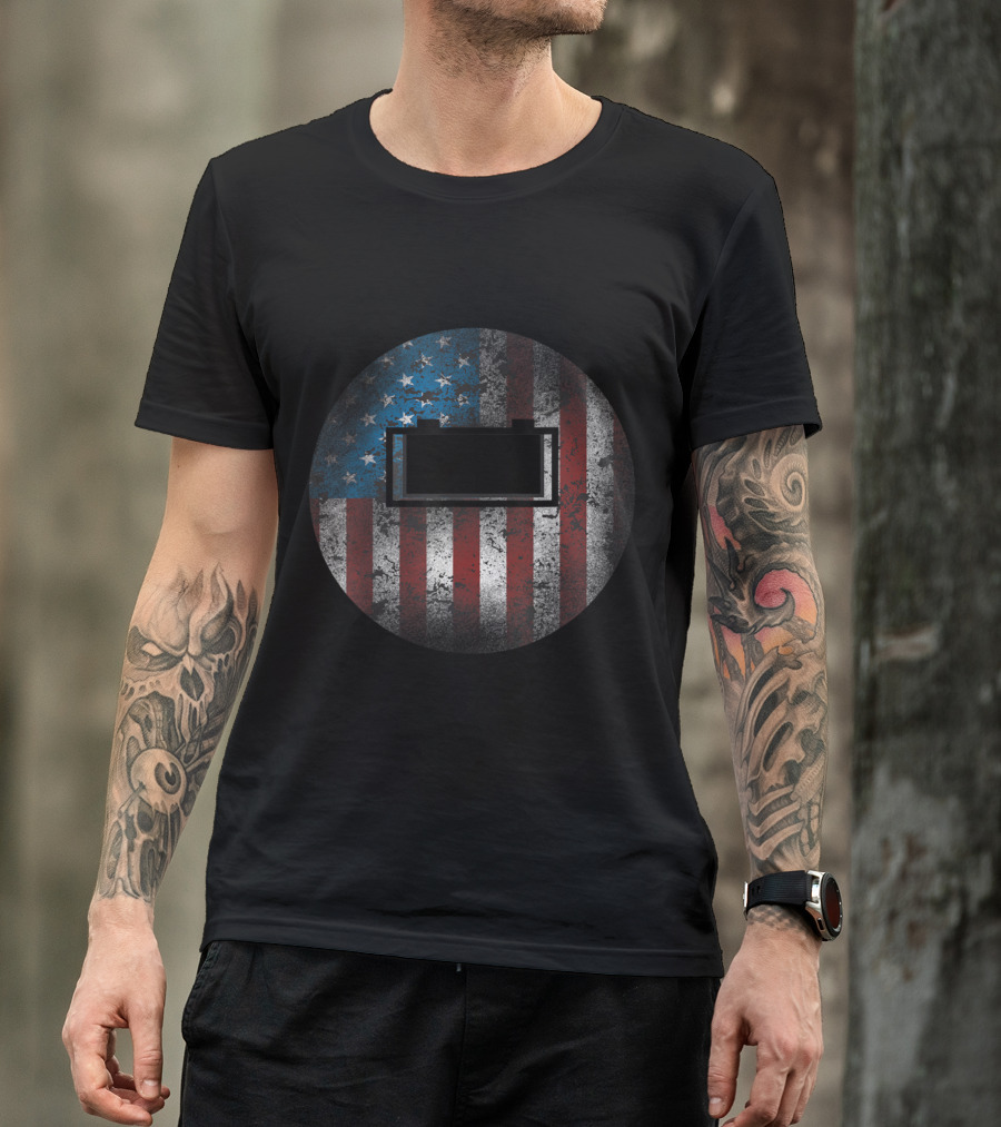 Mens American Welder Pancake Helmet USA Flag T-Shirt