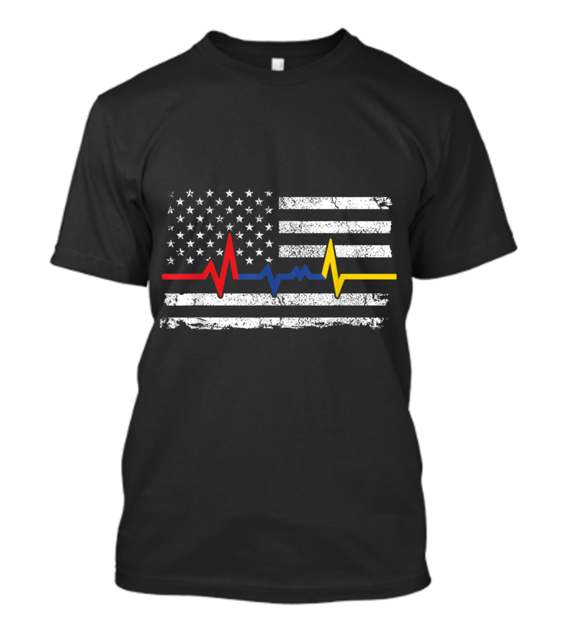 United States Flag With Thin Blue Red Yellow Line For Police Firefighter Icons T-Shirt