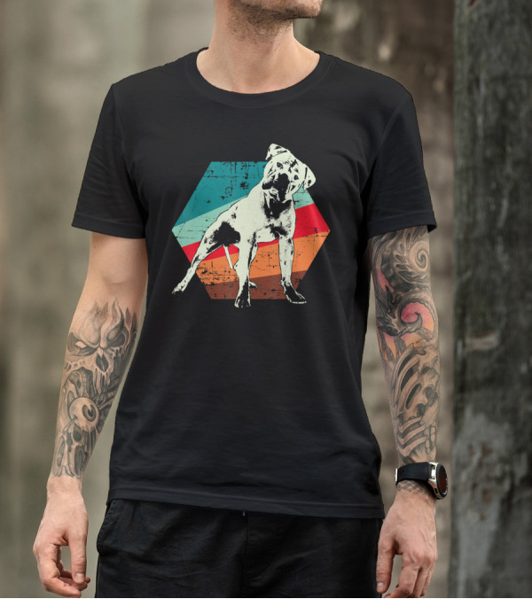 Retro American Bulldog With Vintage Striped Hexagon Background T-Shirt