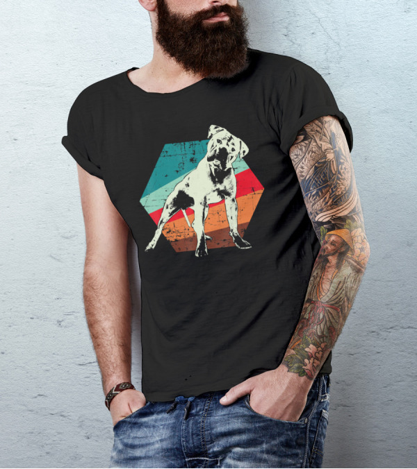 Retro American Bulldog With Vintage Striped Hexagon Background T-Shirt