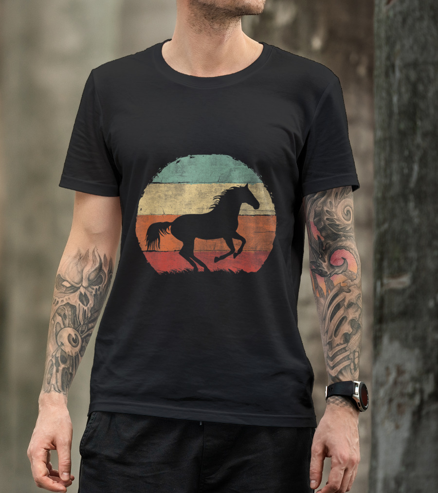 Vintage Horse Lover Retro Sunset Silhouette Horseback T-Shirt