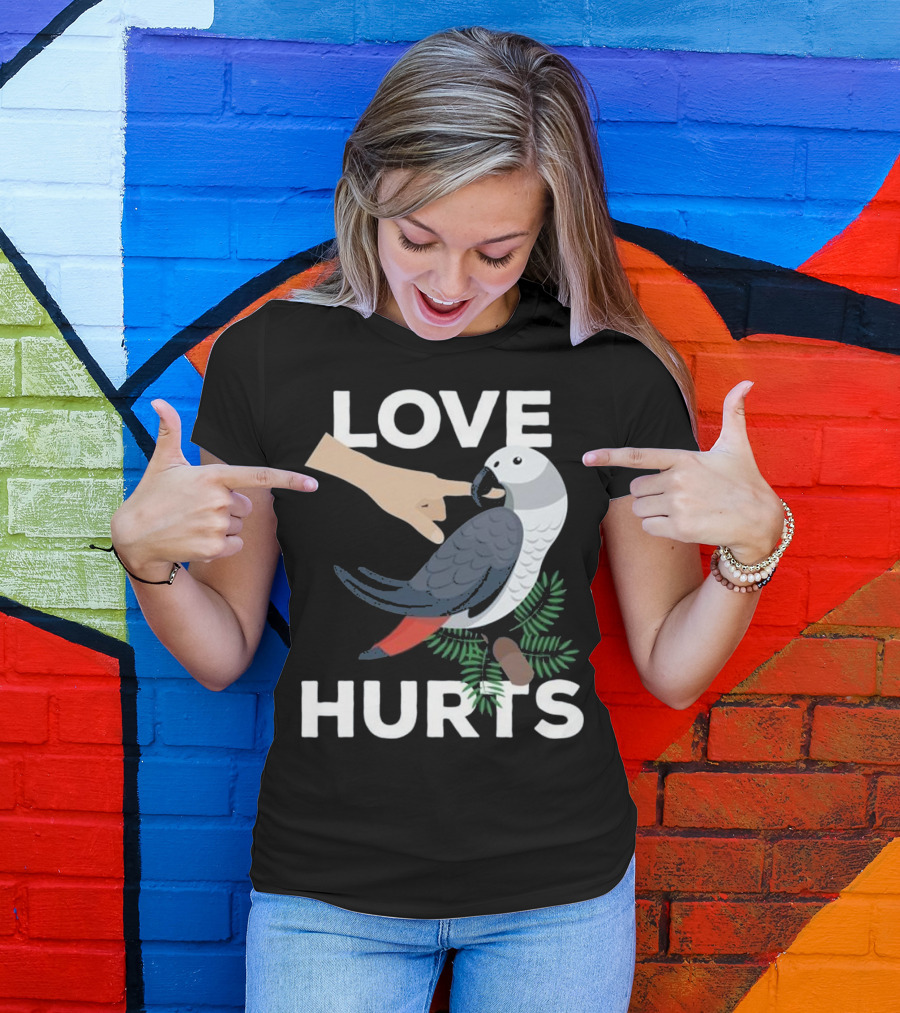Love Hurts African Grey Parrot Biting Finger T-Shirt