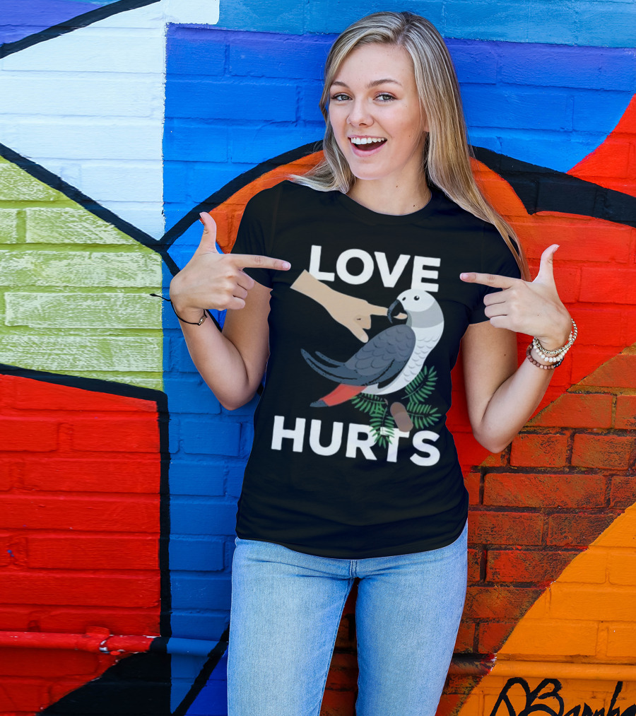 Love Hurts African Grey Parrot Biting Finger T-Shirt