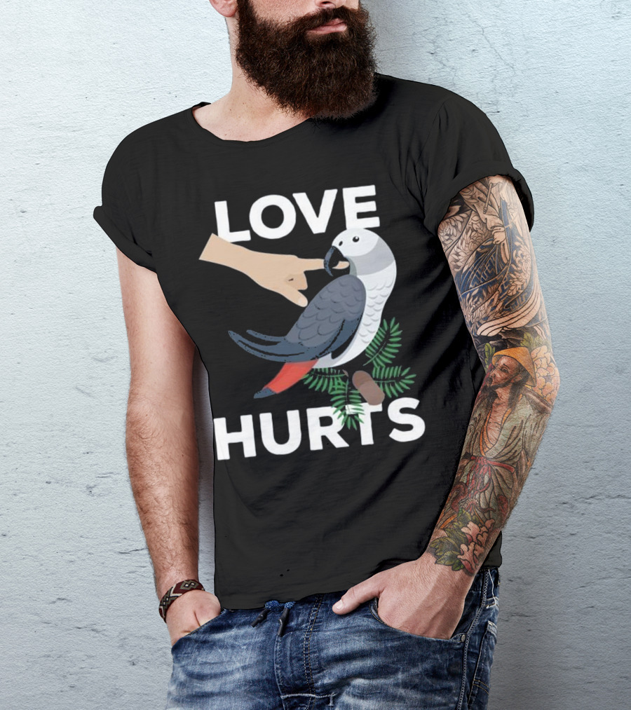 Love Hurts African Grey Parrot Biting Finger T-Shirt