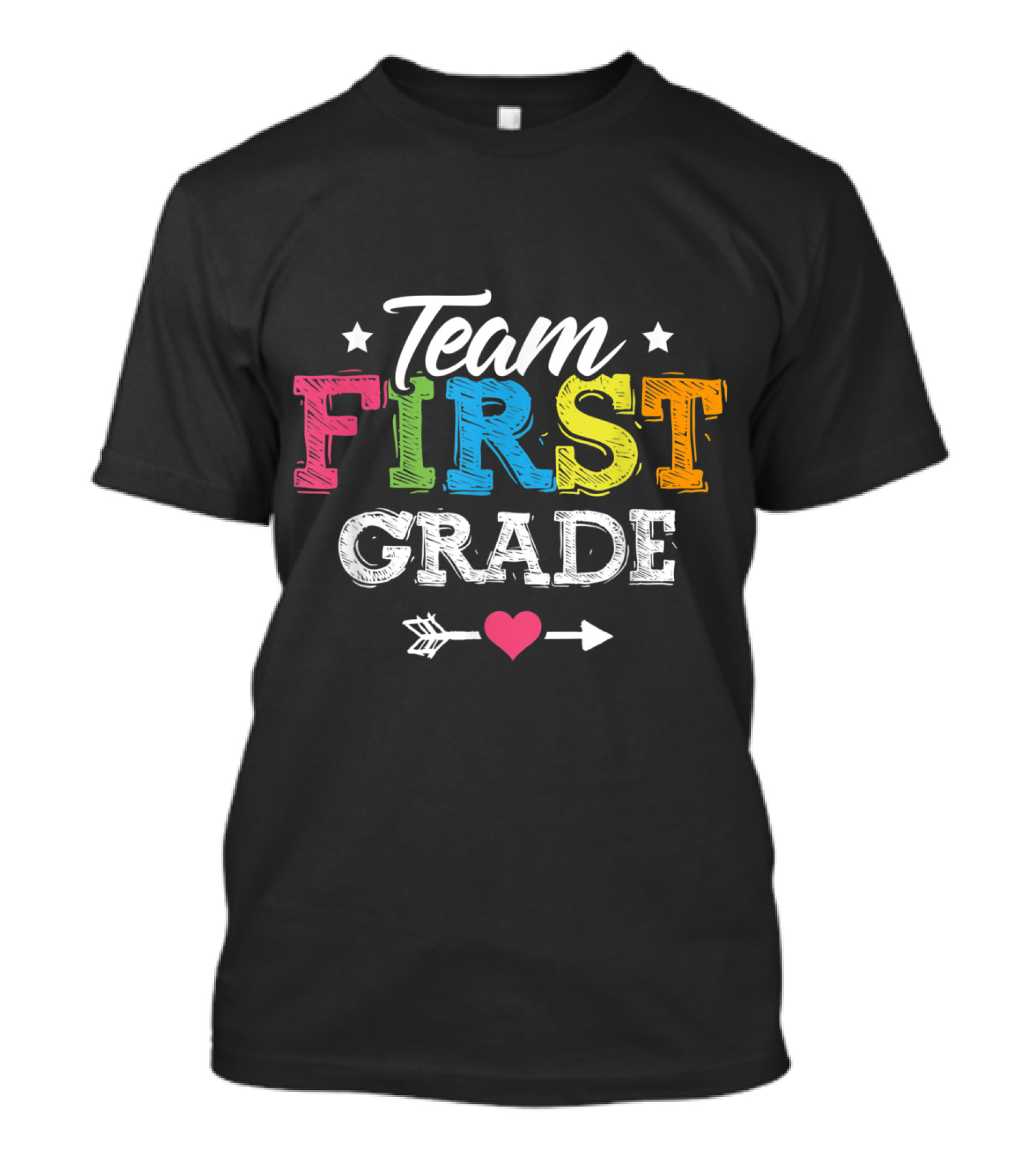 Team First Grade Colorful Text With Heart Arrow T-Shirt