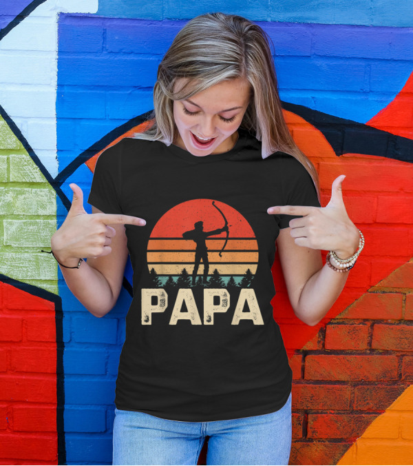 Papa Archery Silhouette Vintage Sunset Forest Scene T-Shirt