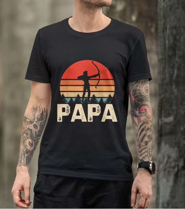 Papa Archery Silhouette Vintage Sunset Forest Scene T-Shirt