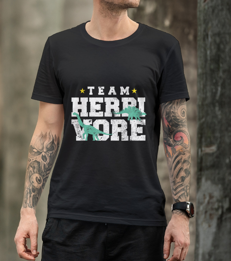 Team Herbivore Dinosaur With Brachiosaurus And Stegosaurus Stars T-Shirt