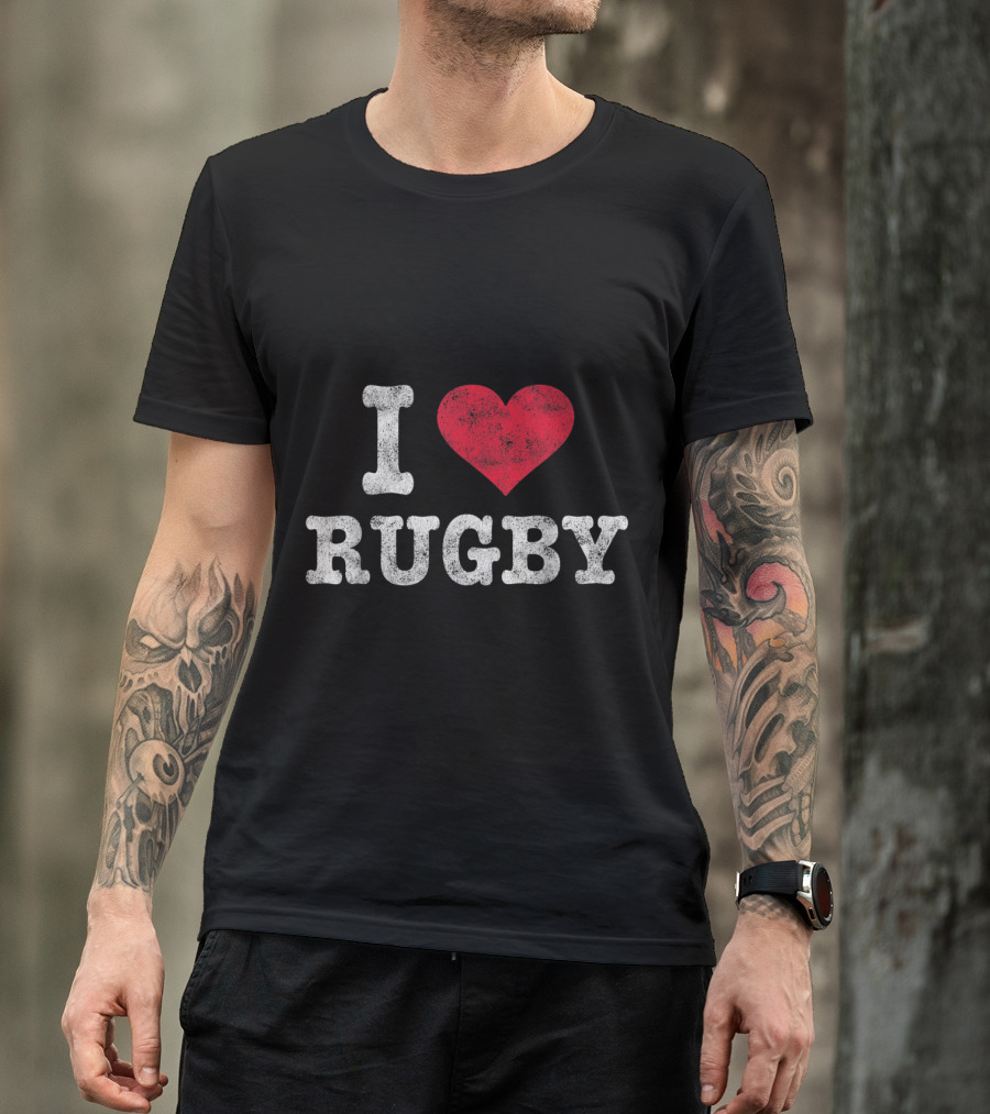 Vintage I Love Rugby Retro Text Heart T-Shirt
