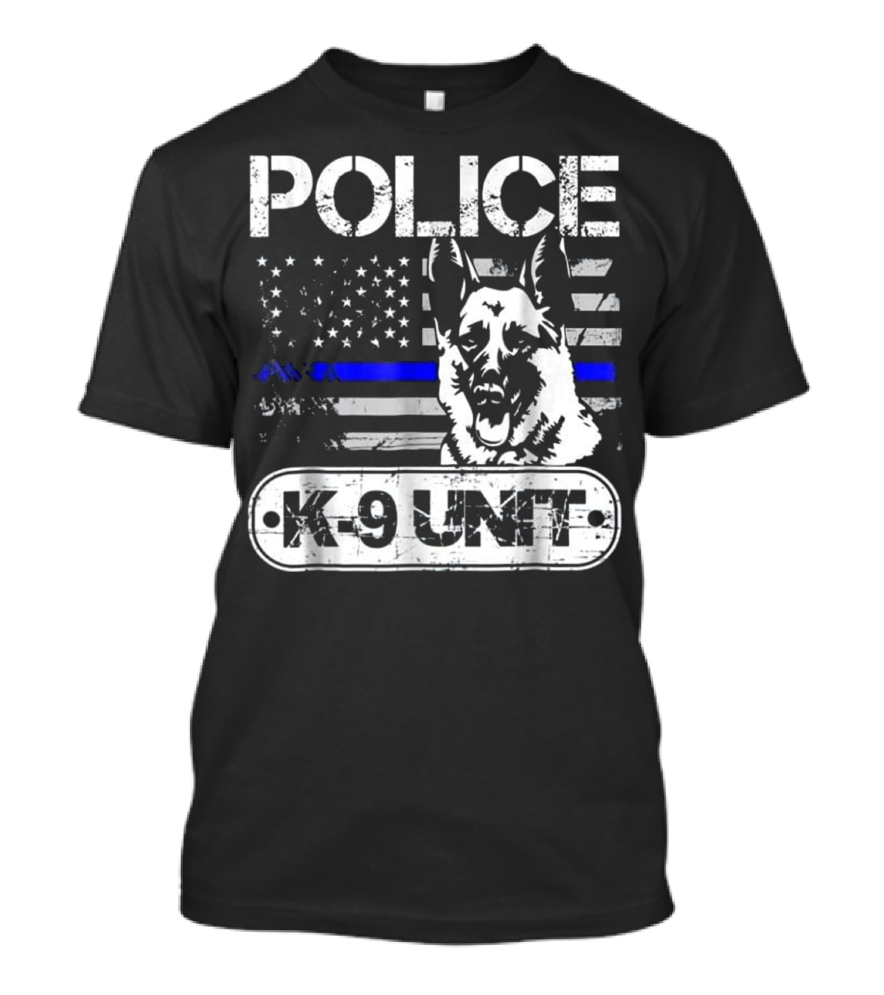 Distressed Police K9 Unit American Flag Thin Blue Line Dog T-Shirt
